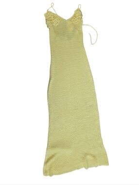 Peppermayo Pale Yellow Crochet Slip Dress with Floral Bust